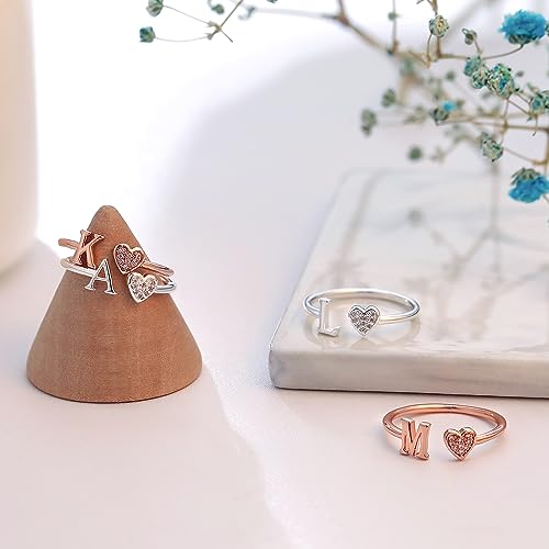 Rose Gold Heart Initial Rings for Women - WFYOU