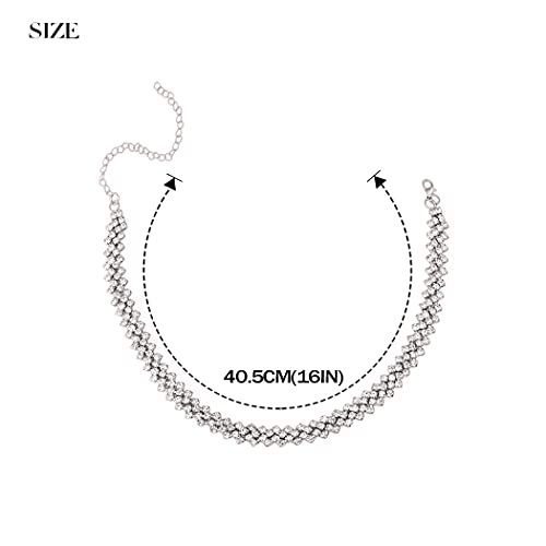 Sparkly Silver Rhinestone Choker Necklace for Women