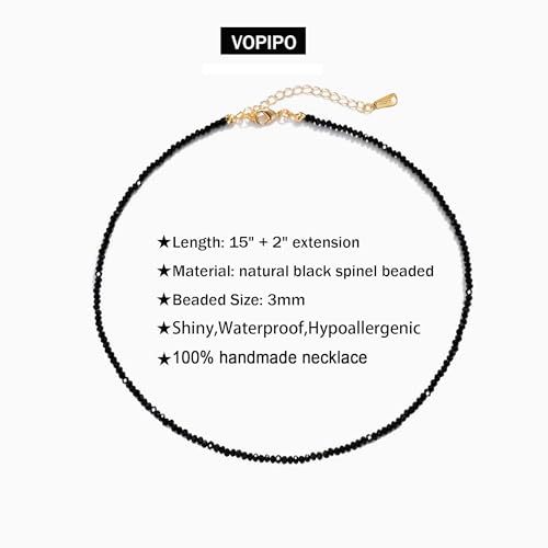 Black Spinel Beaded Choker Necklace - Natural, Trendy