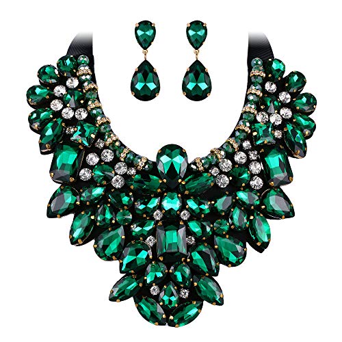 Emerald Rhinestone Statement Jewelry Set for Women