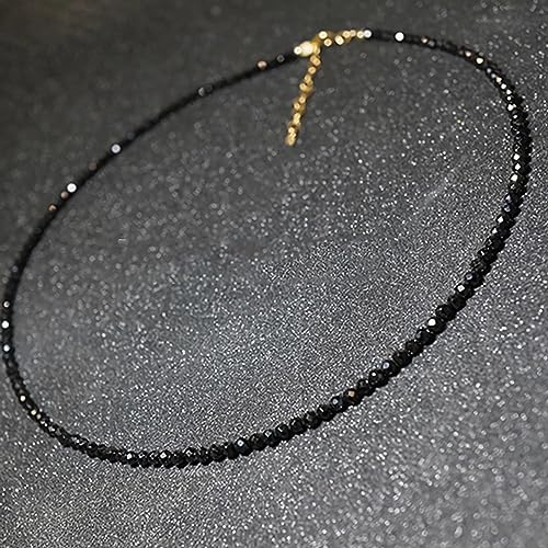 Black Spinel Beaded Choker Necklace - Natural, Trendy