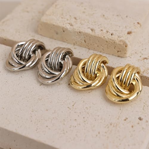 Gold Geometric Knot Stud Earrings: Chunky Trendy Fashion