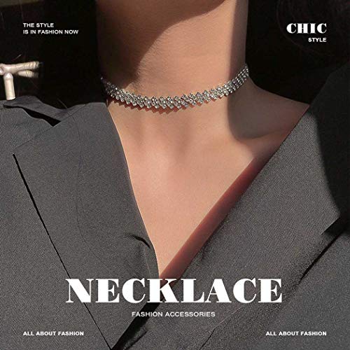 Sparkly Silver Rhinestone Choker Necklace for Women