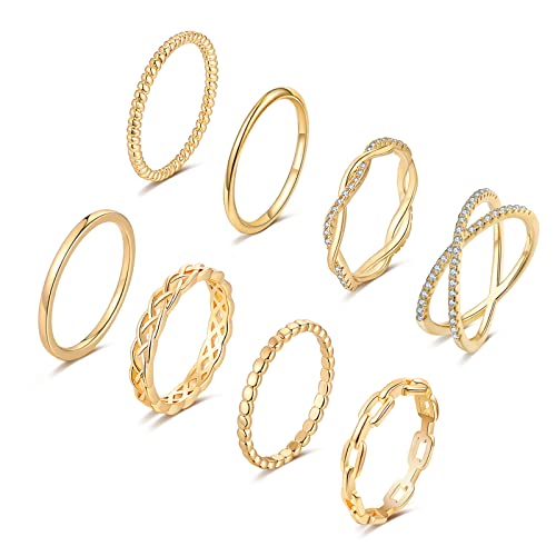 14K Gold Plated Stackable Knuckle Rings Set Women's Sizes