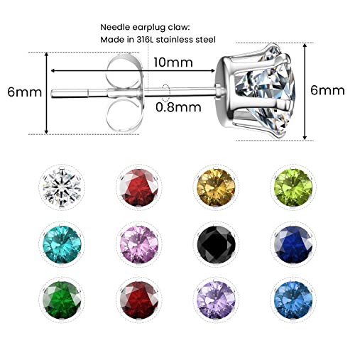12 Pairs Silver CZ Stud Earrings Set