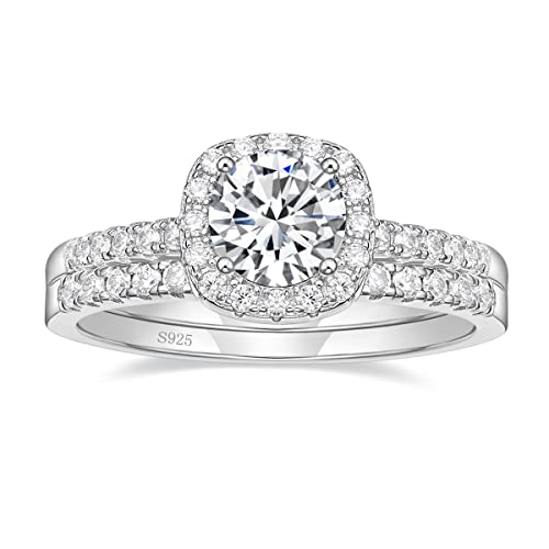 EAMTI 1.25CT Sterling Silver CZ Bridal Rings Set