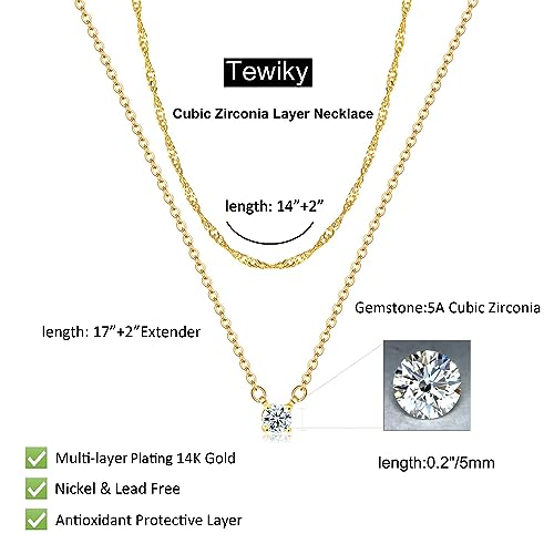 Gold Layered CZ Solitaire Pendant Necklace - Trendy Women's Gift