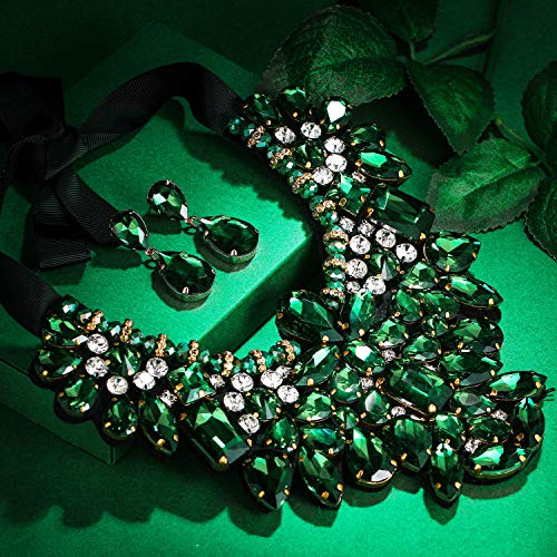 Emerald Rhinestone Statement Jewelry Set for Women