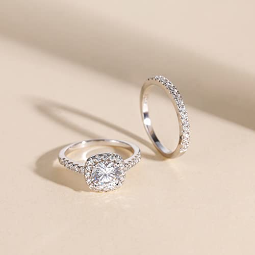 EAMTI 1.25CT Sterling Silver CZ Bridal Rings Set