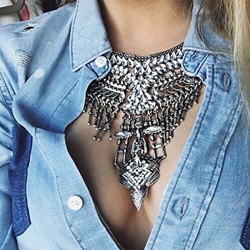 Boho Coin Tassel Statement Necklace - Silver (Style 4)