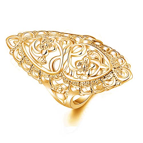 QOBEBOTA Size 9 18K Gold Plated Flower Statement Ring