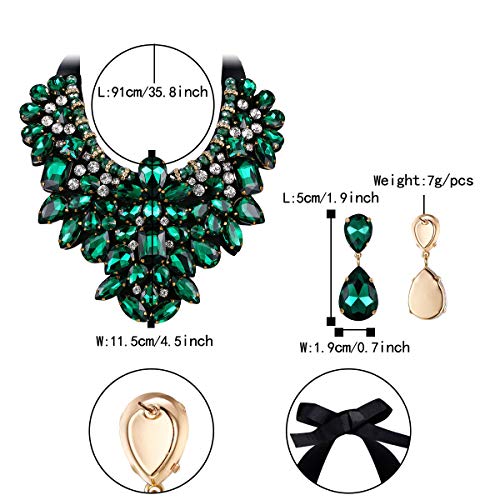 Emerald Rhinestone Statement Jewelry Set for Women
