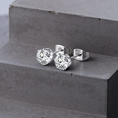 12 Pairs Silver CZ Stud Earrings Set