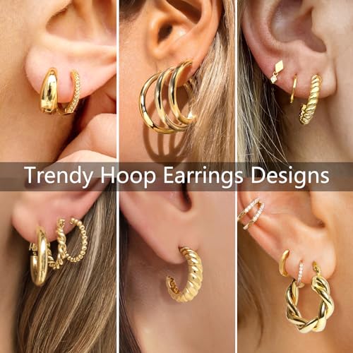 Adoyi Gold Hoop Earrings Set for Women with 9 Pairs