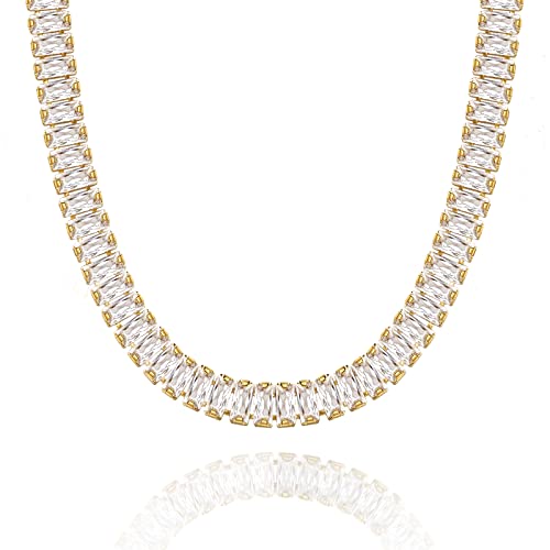 KissYan Gold CZ Paperclip Tennis Chain Necklace