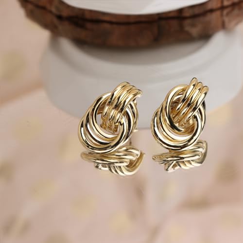 Gold Geometric Knot Stud Earrings: Chunky Trendy Fashion