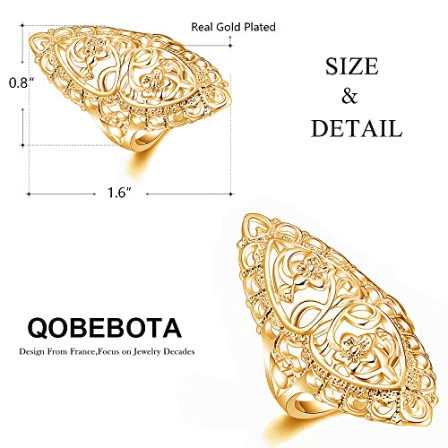 QOBEBOTA Size 9 18K Gold Plated Flower Statement Ring