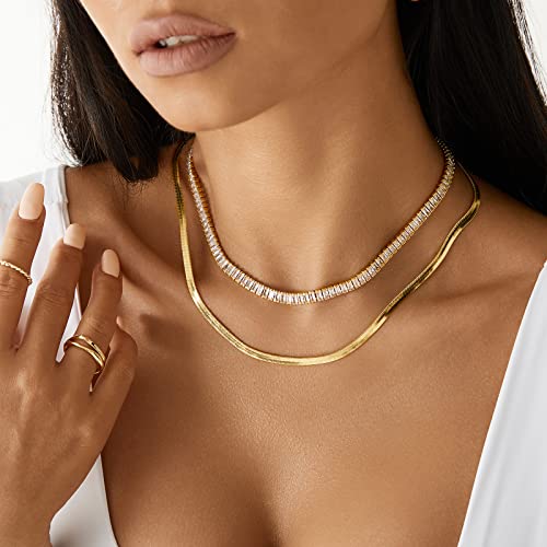 KissYan Gold CZ Paperclip Tennis Chain Necklace