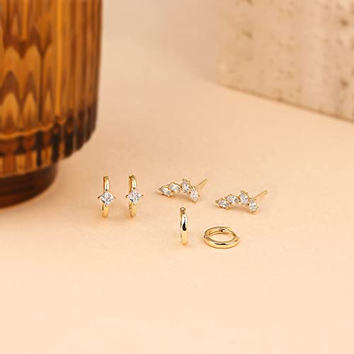 Gold Earring Sets for Multiple Piercing, Hypoallergenic Studs