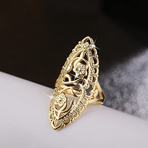 QOBEBOTA Size 9 18K Gold Plated Flower Statement Ring