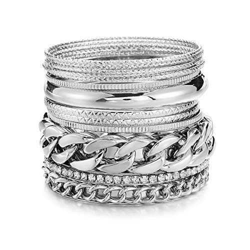 Shiny Silver Textured Metal Bracelets & Bangles Set