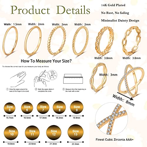 14K Gold Plated Stackable Knuckle Rings Set Women's Sizes