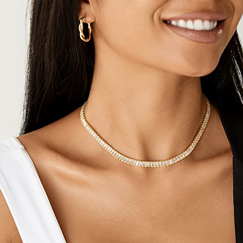 KissYan Gold CZ Paperclip Tennis Chain Necklace