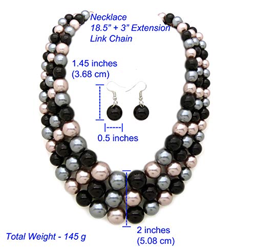Black Mix Tone Pearl Necklace Earrings Set - Women's