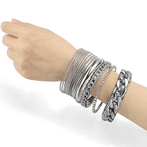 Shiny Silver Textured Metal Bracelets & Bangles Set