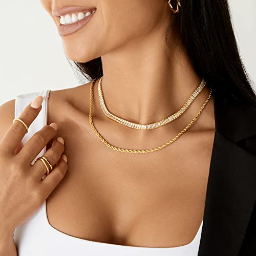 KissYan Gold CZ Paperclip Tennis Chain Necklace