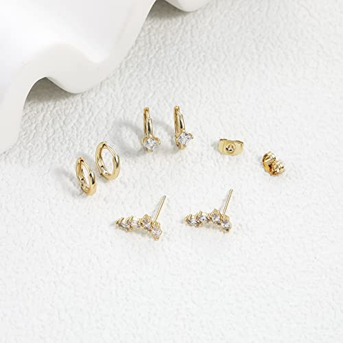 Gold Earring Sets for Multiple Piercing, Hypoallergenic Studs