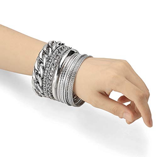Shiny Silver Textured Metal Bracelets & Bangles Set