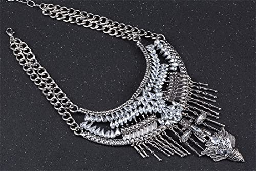 Boho Coin Tassel Statement Necklace - Silver (Style 4)