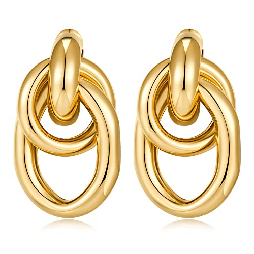 18K Gold Geometric Drop Dangle Earrings for Women