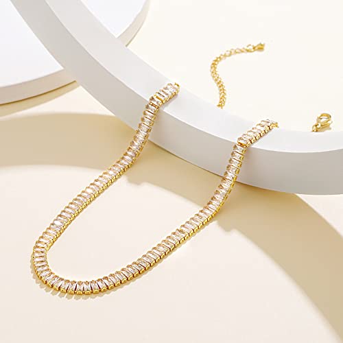 KissYan Gold CZ Paperclip Tennis Chain Necklace