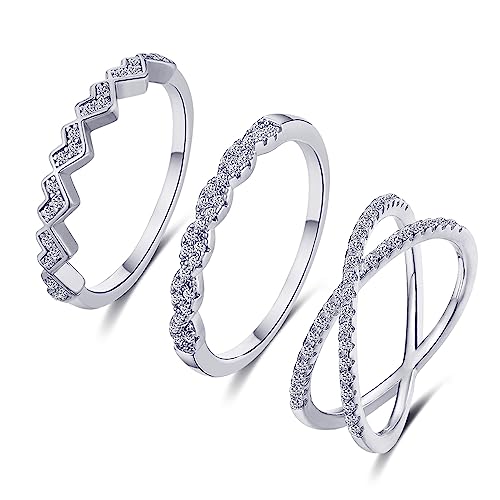 3PCS Gold and Silver Stackable Rings for Women