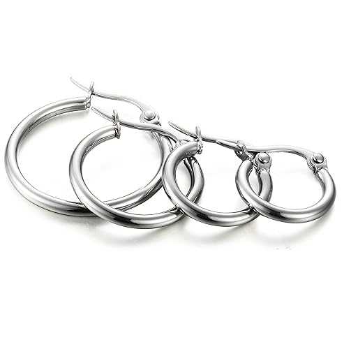 ORAZIO 4 Pairs Cute Hoop Earrings Set, Silver-Tone
