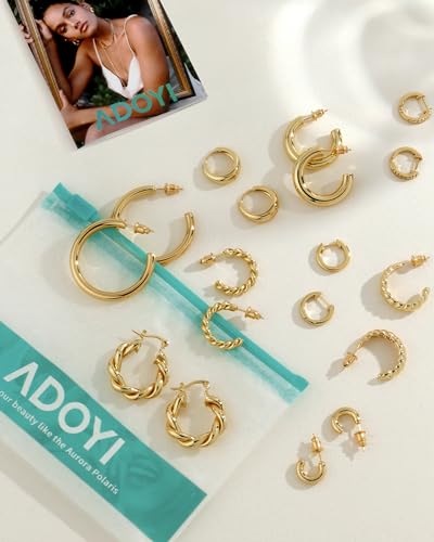 Adoyi Gold Hoop Earrings Set for Women with 9 Pairs