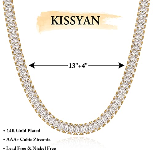 KissYan Gold CZ Paperclip Tennis Chain Necklace