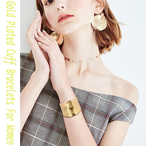 Gold Plated Wide Chunky Bangle Bracelet Fashion Statement