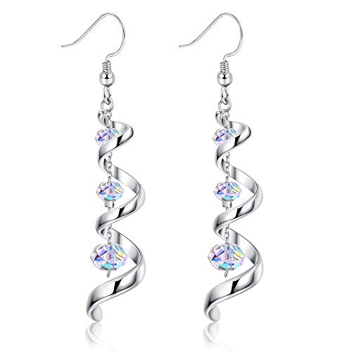 925 Silver Crystal Eardrop Dangle Earrings Spiral Ribbon
