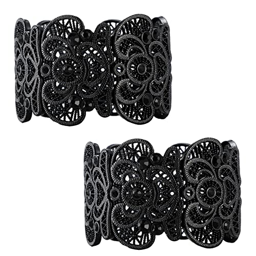 Black Gothic Lace Cuff Bracelet Set for Women