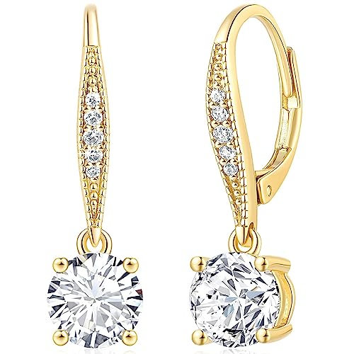 Cubic Zirconia Dangle Earrings - 14K Gold Women's Fashion