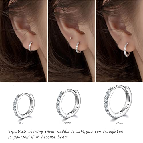White Gold Plated CZ Hoop Earrings Set, 3 Pairs