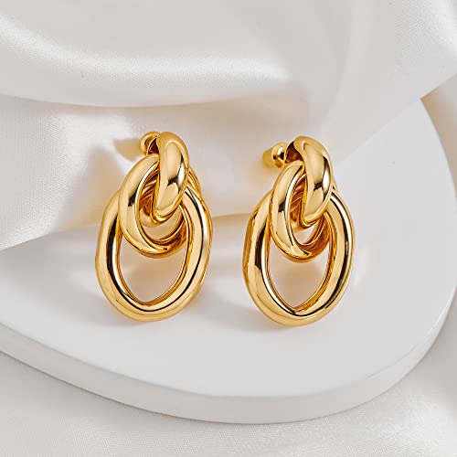 18K Gold Geometric Drop Dangle Earrings for Women