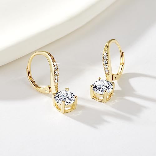 Cubic Zirconia Dangle Earrings - 14K Gold Women's Fashion