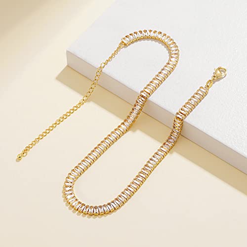 KissYan Gold CZ Paperclip Tennis Chain Necklace