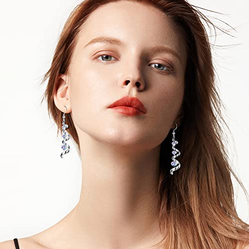 925 Silver Crystal Eardrop Dangle Earrings Spiral Ribbon