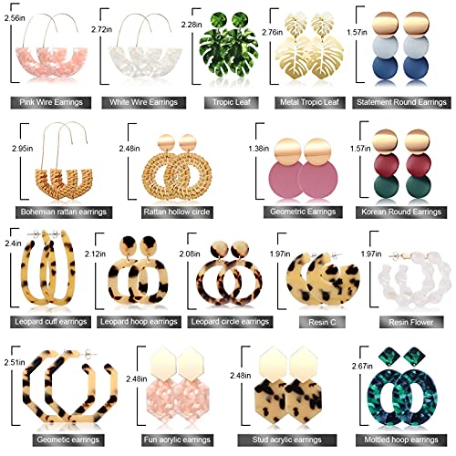 FIFATA 18 Pairs Stylish Statement Earrings Set for Women