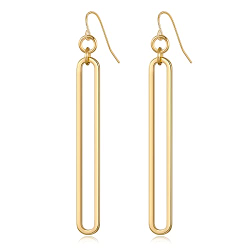 Gold Geometric Drop Earrings with Long Paperclip Links